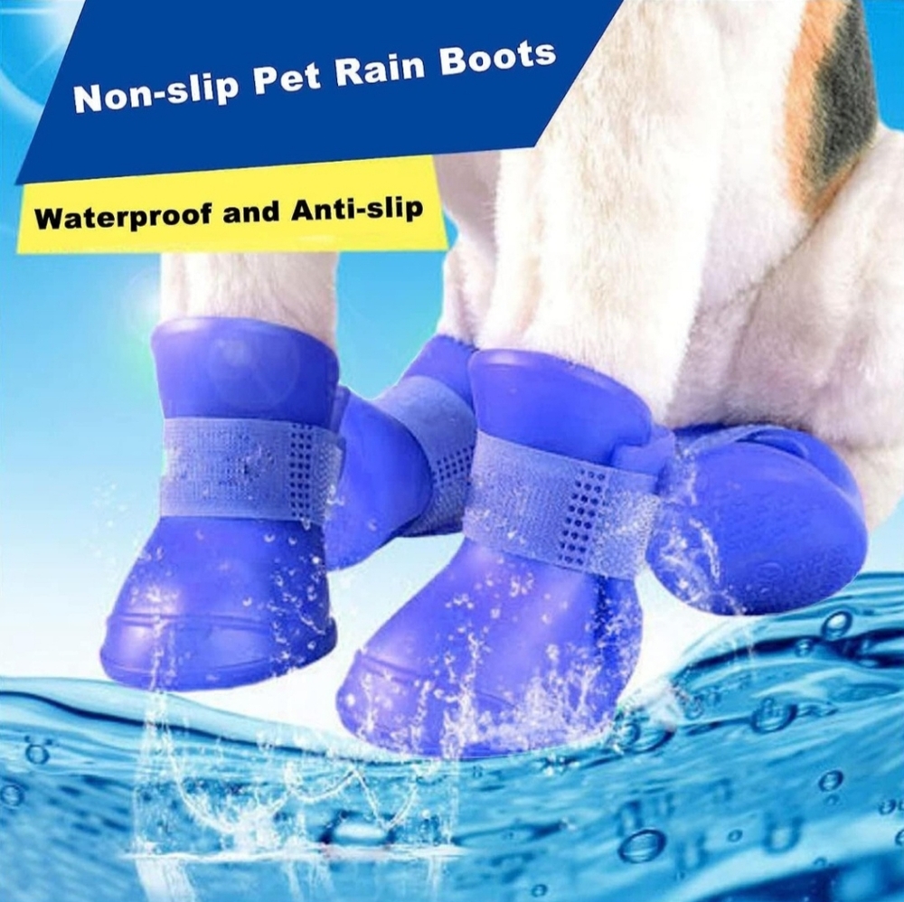 NWOT 🥀 PETSTORE Blue 4 PCS Waterproof Protective Silicone Dog Rain Boots - Picture 2 of 16